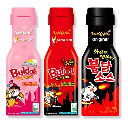 Samyang Buldak hot sauce bottles
