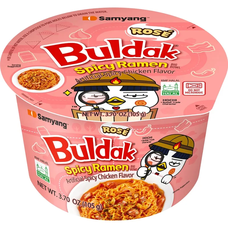Buldak Rose Bowl — 105g bowl, Samyang Buldak packaging